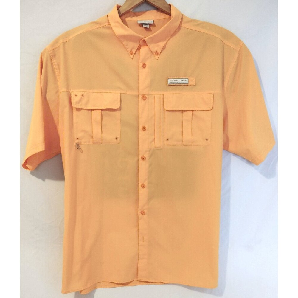 Field & Stream Mens Fisherman Shirt Size XXL Orange Short Sleeve Button Front